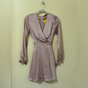 NWT Light Pink Satin Long Sleeve Dress